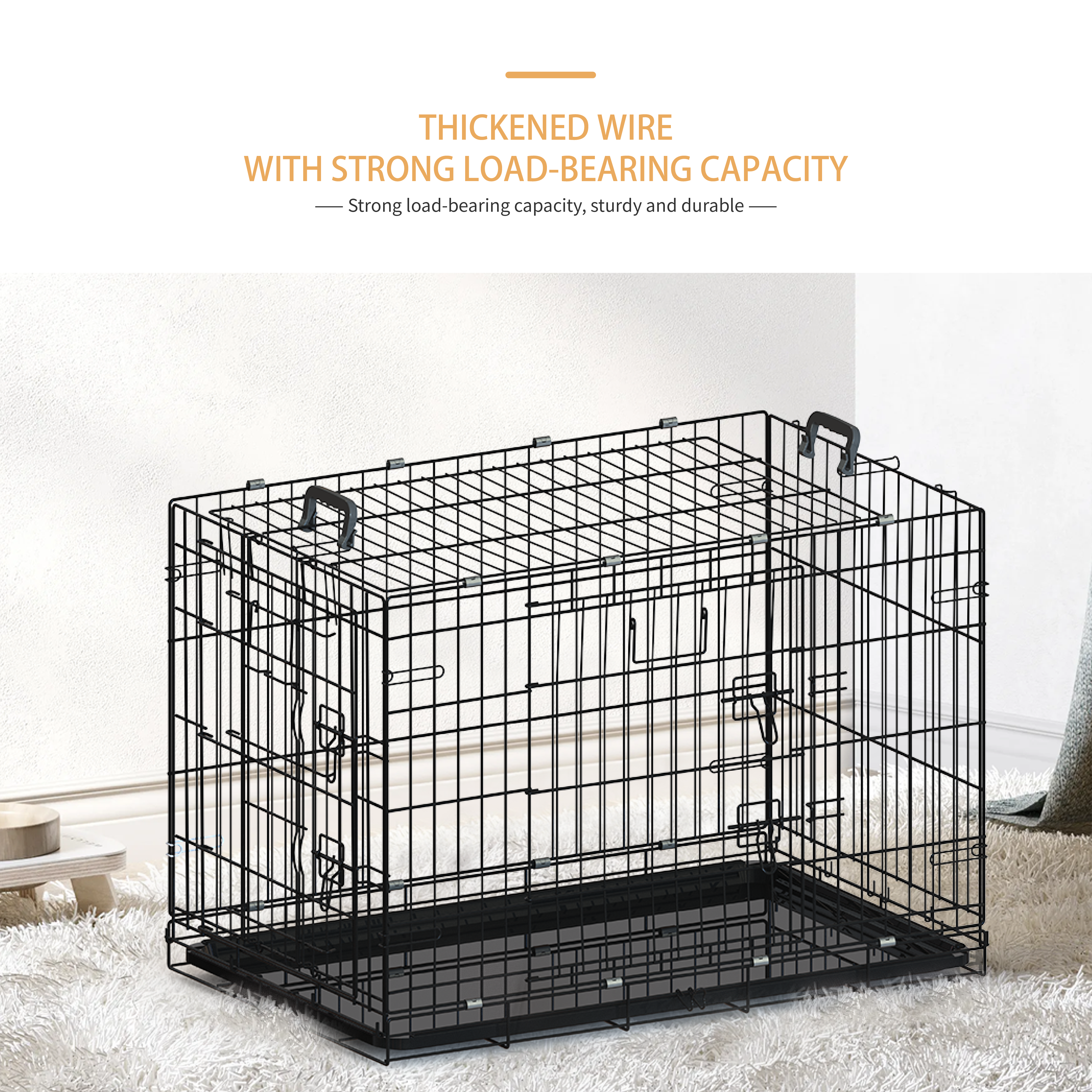 36 Inches Black Wire Dog Cage Double Lock Mechanism Two Doors Two Handles Double Bolt_voghion.com